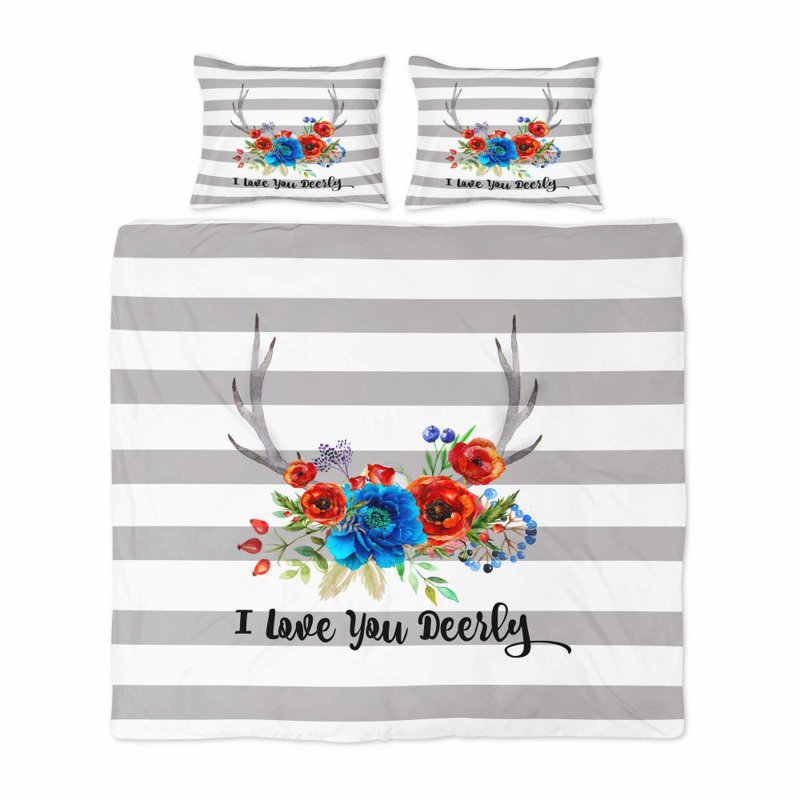  Ensemble de housse de couette I Love You Deerly, Housse de couette simple + 1 taie décorative stan