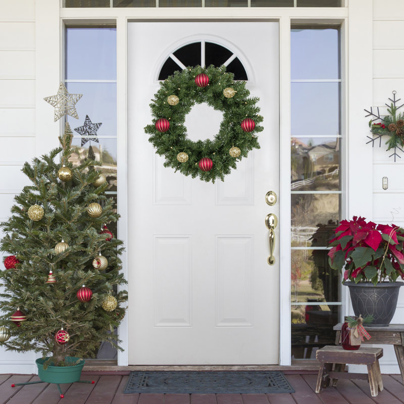 Guirlande de Noël artificielle pré-éclairée en pin 24 po avec lumières DEL blanc chaud Vernon