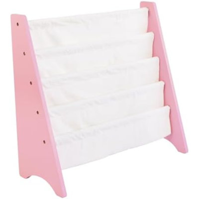 4-Tier Kids Bookshelf, Pink/White - Premium Book Shelf For Kids Rooms With Four Deep Pockets - Toddler Sling Book Rack With Deep Sleeves, Nursery Bookcase Organize