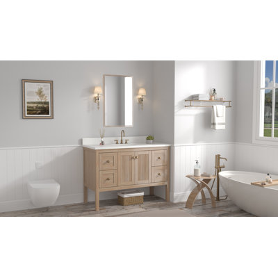 48 Inch Modern Light Oak Sera Single Sink Bathroom Vanity With White Quartz Top