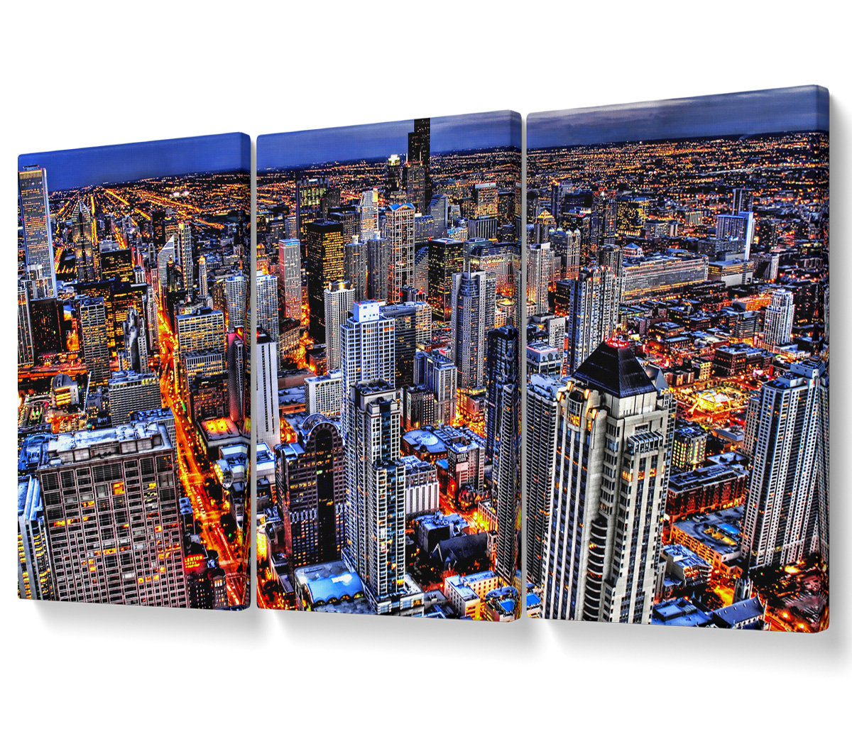 Ebern Designs Chicago Illinois Night Lights - 3 Piece Wrapped Canvas ...