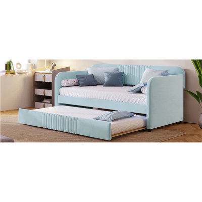 Upholstered Daybed Sofa Bed With Trundle Bed And Wood Slat