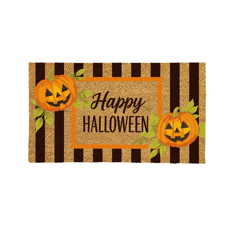Tapis de coco rayé Happy Halloween