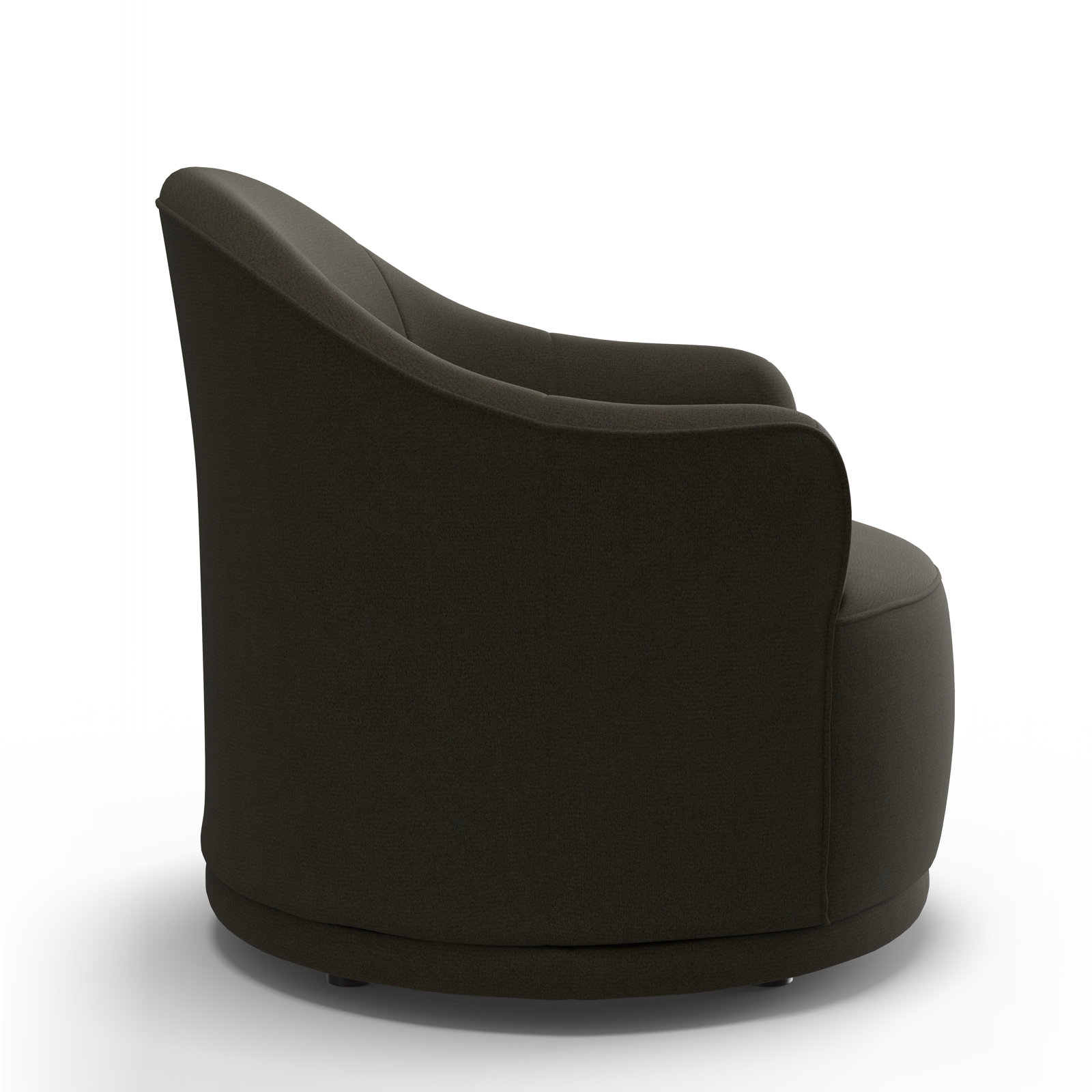 Upholstered Swivel Barrel Chair, Charred Ash Performance Weave