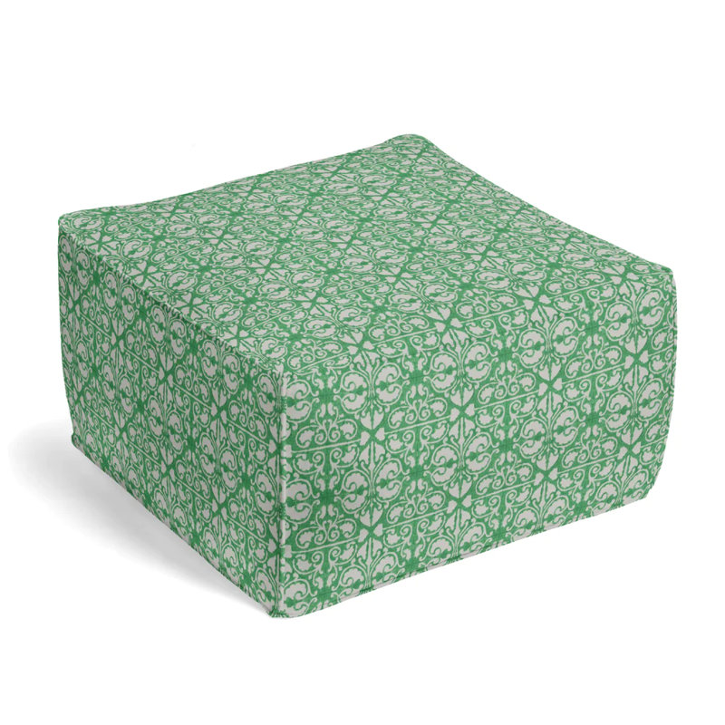 Upholstered Pouf, Lagoon Polyester Blend/Cotton Blend