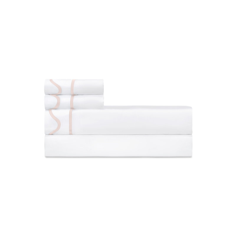 Amalfi Sateen Sheet Set, White/Light Pink, Full Sheet Set