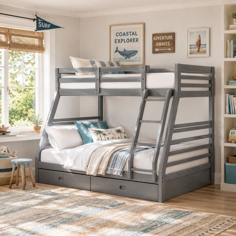 Lit superposé simple au-dessus d'un lit double Briyith de Viv + Rae ™, Gris