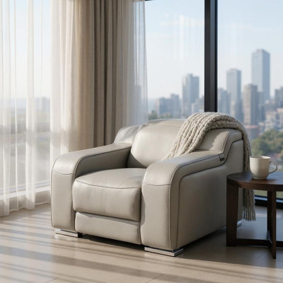 Fauteuil inclinable mural en cuir italien gris pâle de 104 cm avec port USB