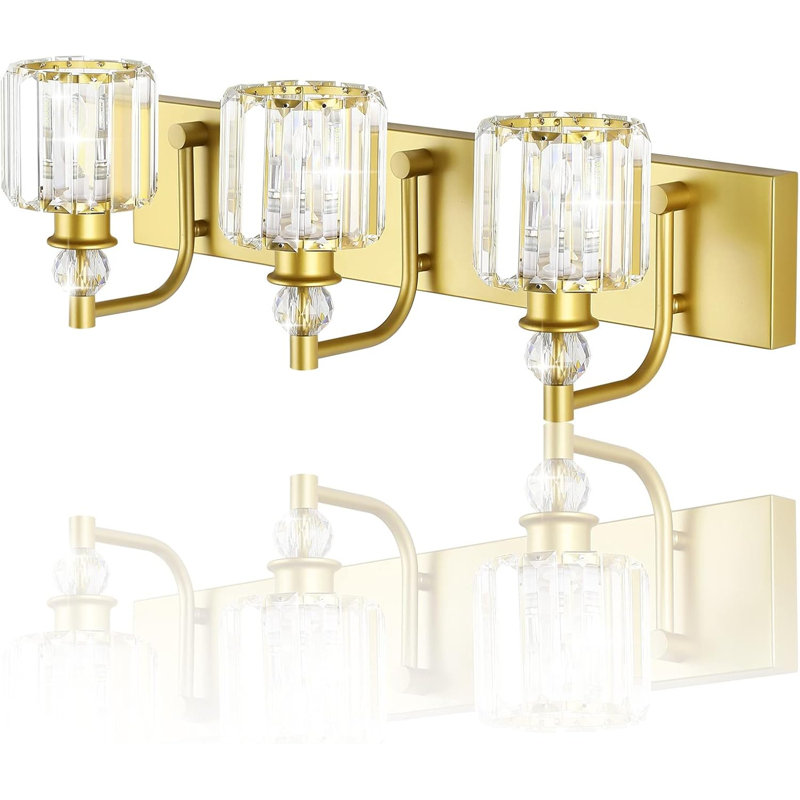 Luminaire de meuble-lavabo moderne en cristal avec finition et abat-jour en cristal transparent Ralbay pour salle de bain ou miroir