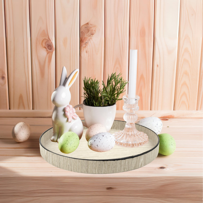 Plateau décoratif rond en faux bois rustique pour comptoir de cuisine, bois flottant gris, paquet de 1, Bouleau