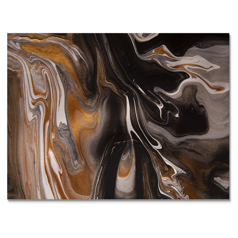 «Black and Brown Marble Universe», peinture sur toile, H 16 po x l 32 po, Toile tendue