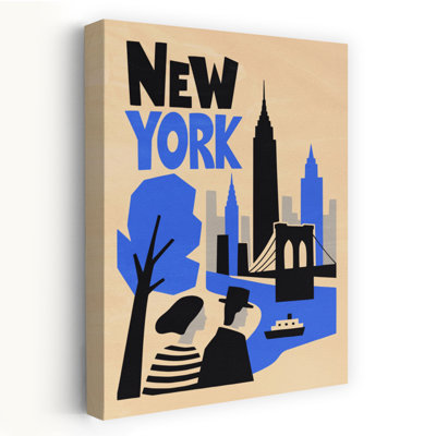 New York City Romance Retro Vintage Abstract City Tree Wall Art Print