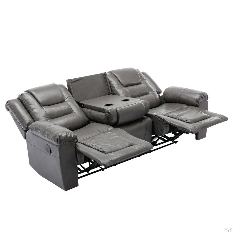 Fauteuil inclinable manuel 3 places avec 2 porte-gobelets intégrés pour le salon et la chambre à coucher, Gris
