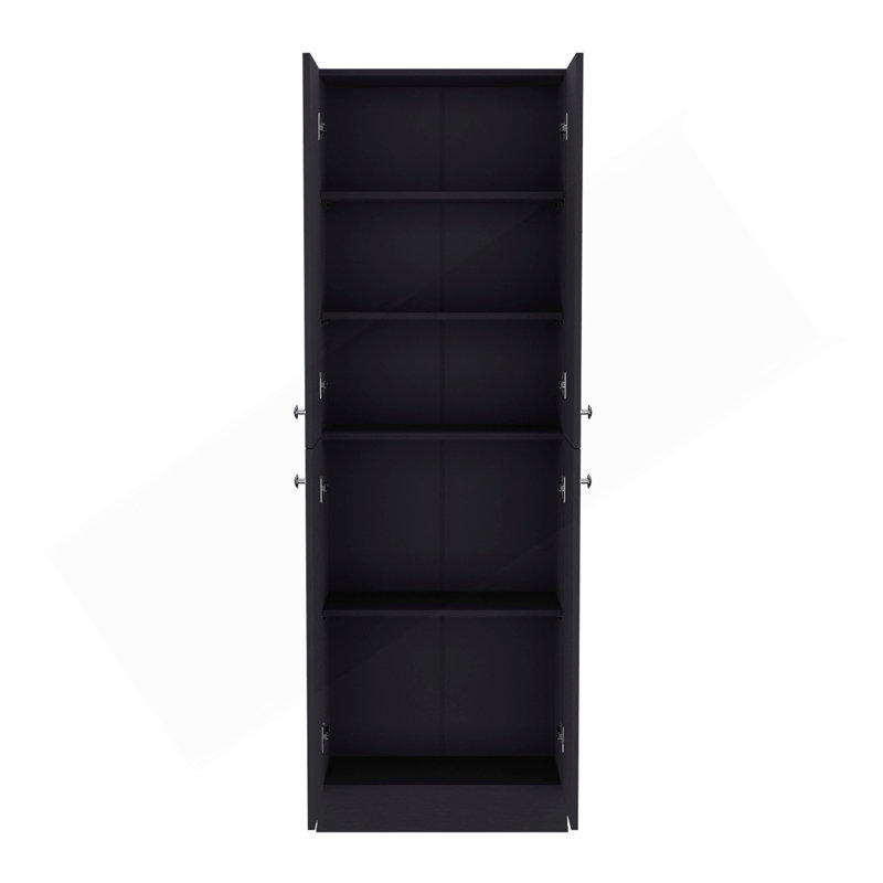 Kitchen Pantry 71" H, 4 Doors, 5 Adjustable Shelves, Laundry, Black, Black