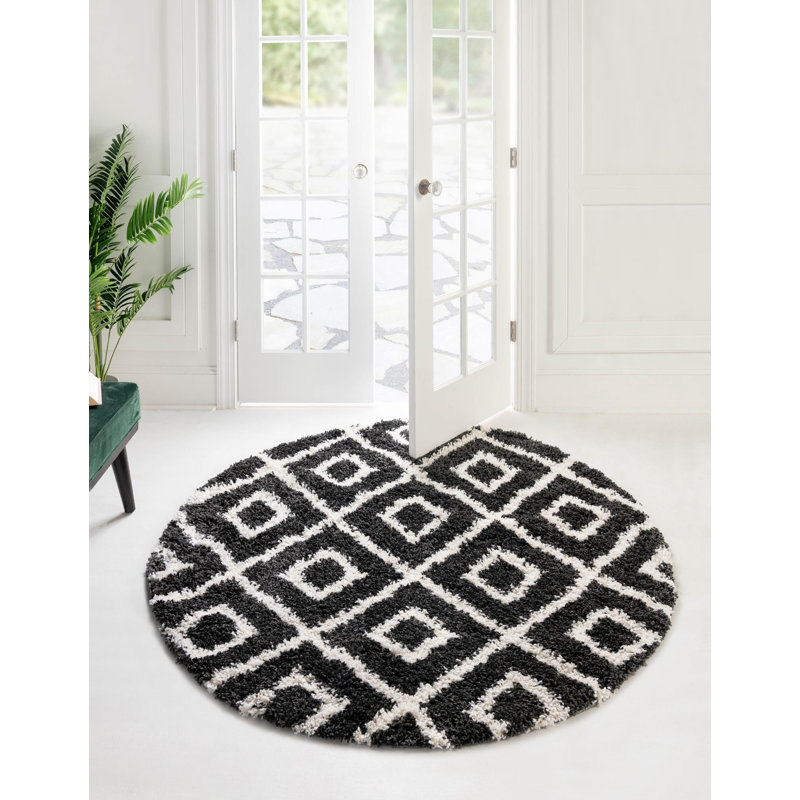 Tapis gris à motif géométrique Mitzy, Rond 5 pi 3 po