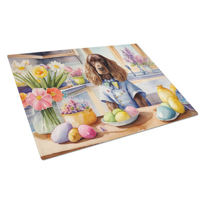 Decorating Easter English Cocker Spaniel Glass Cutting Board