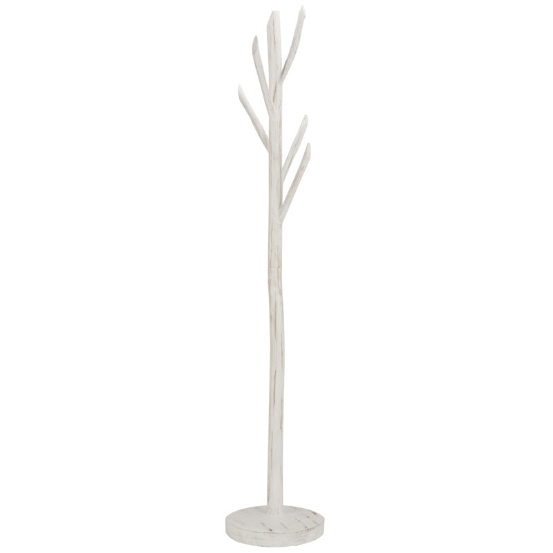 Bowyer Solid Wood Freestanding 5 - Hook Coat Rack, Distressed White