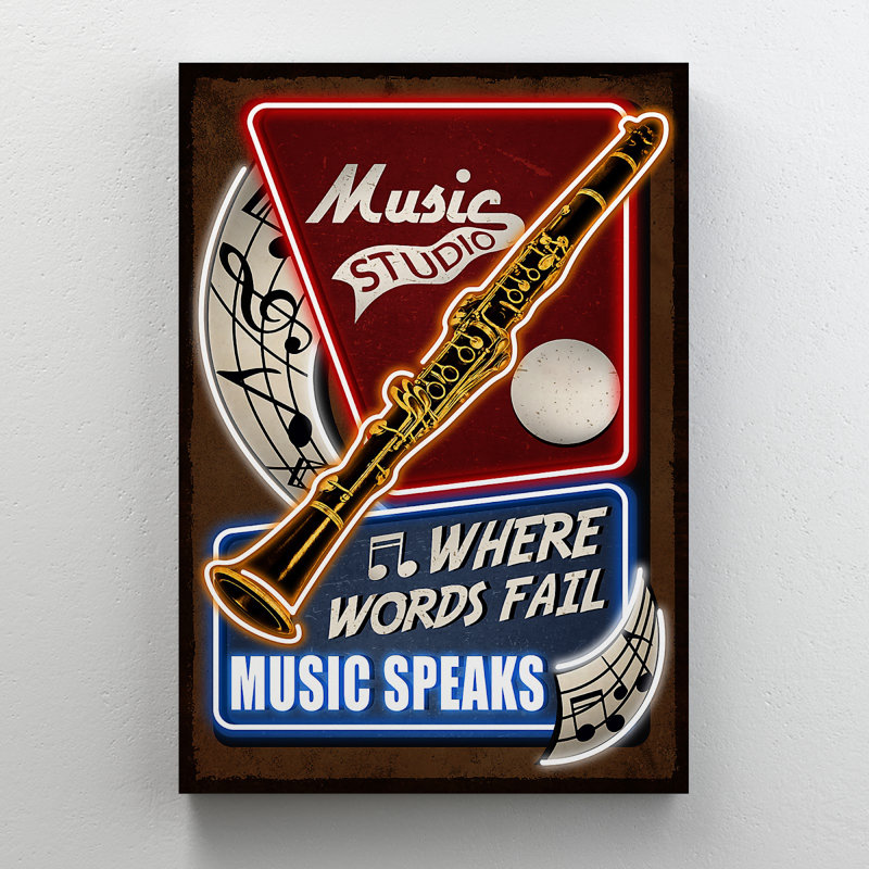 Music Instruments - Music Studio Where Words Fall Music Speaks - 1 pièce, impression d'art graphique rectangulaire sur toile tendue