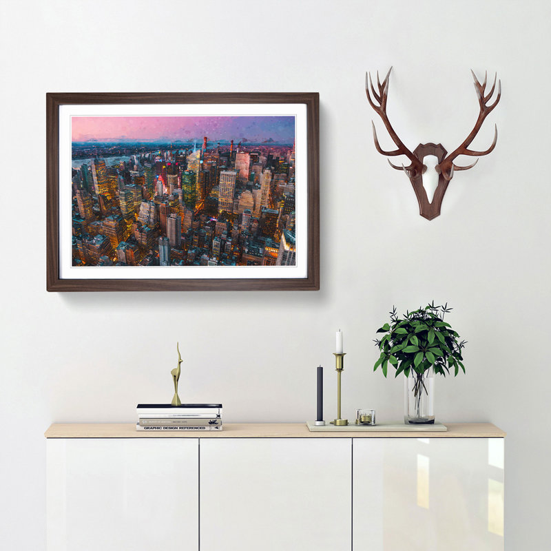 New York View in Abstract - Picture Frame Graphic Art Print, 62cm H x 87cm W x 2cm D, Walnut Framed