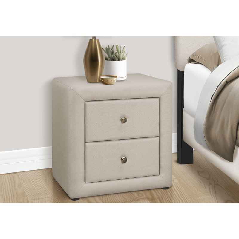 Table de chevet pour chambre à coucher en tissu de lin beige - Élégante option de rangement transitionnelle