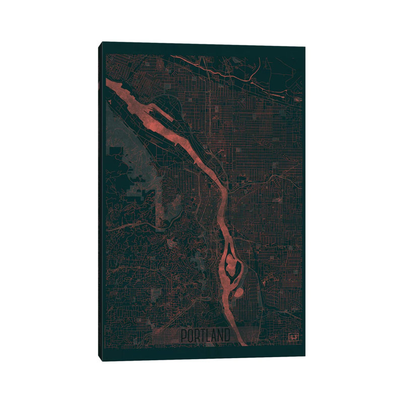 Portland Infrared Urban Blueprint Map by Hubert Roguski - Wrapped Canvas Painting, 66.04 cm H x 45.72 cm W x 3.175 cm D