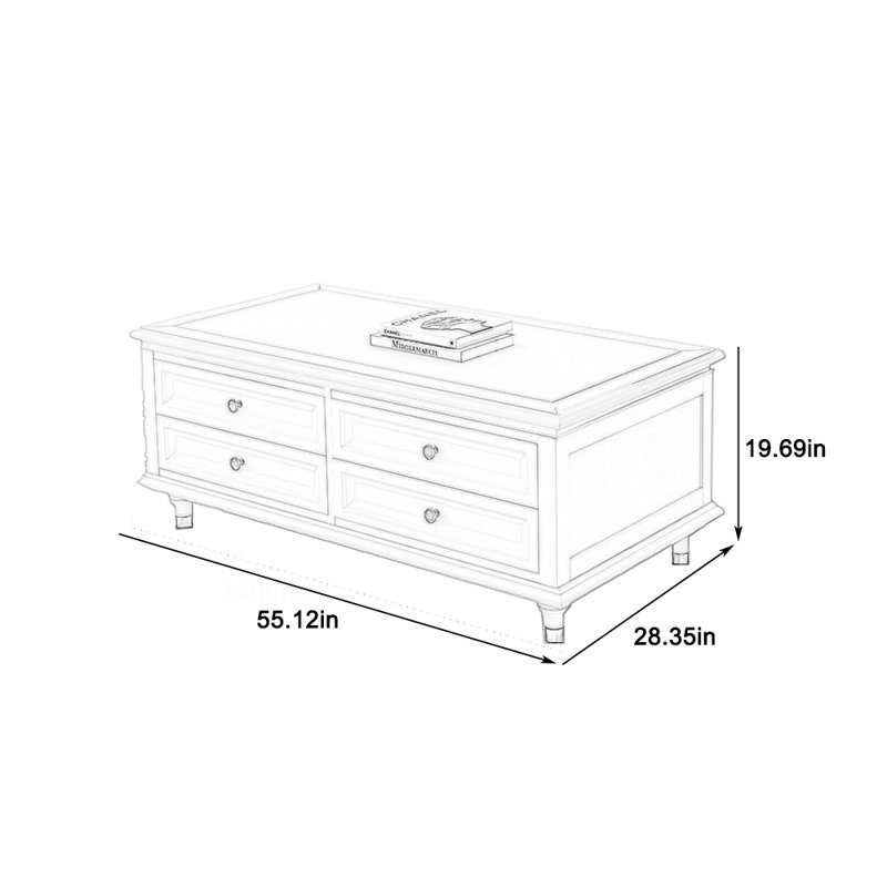Coffee table natural texture, 19.69" H x 55.12" L x 28.35" W