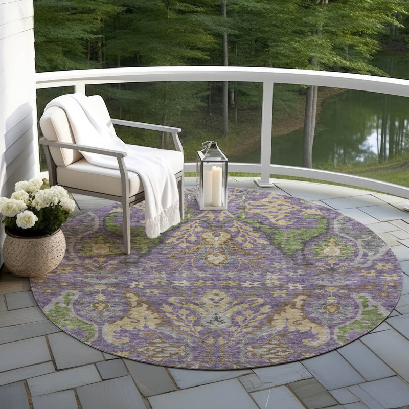 Machine Washable Indoor/Outdoor Cicel ACN1153 Purple, Round 8'