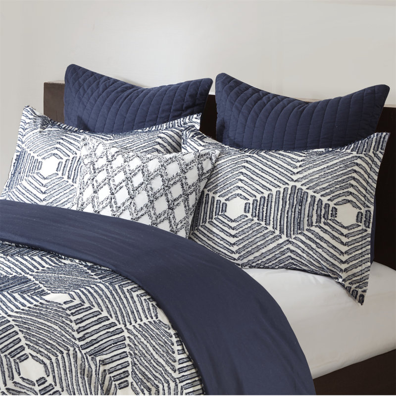 Ensemble de housse de couette luxueuse en jacquard de coton pour une chambre à coucher élégante et confortable., Bleu