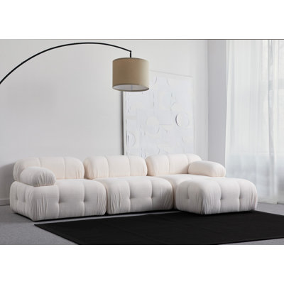 Élégant canapé d'angle, tissu blanc, 114,2 po x 62,9 po x 29,5 po | Structure en bois de hêtre durable et panneau en bois aggloméré, revêtement 100% polyester | Mousse grise douce et mousse de silicone pour le confort, design moderne pour le salon
