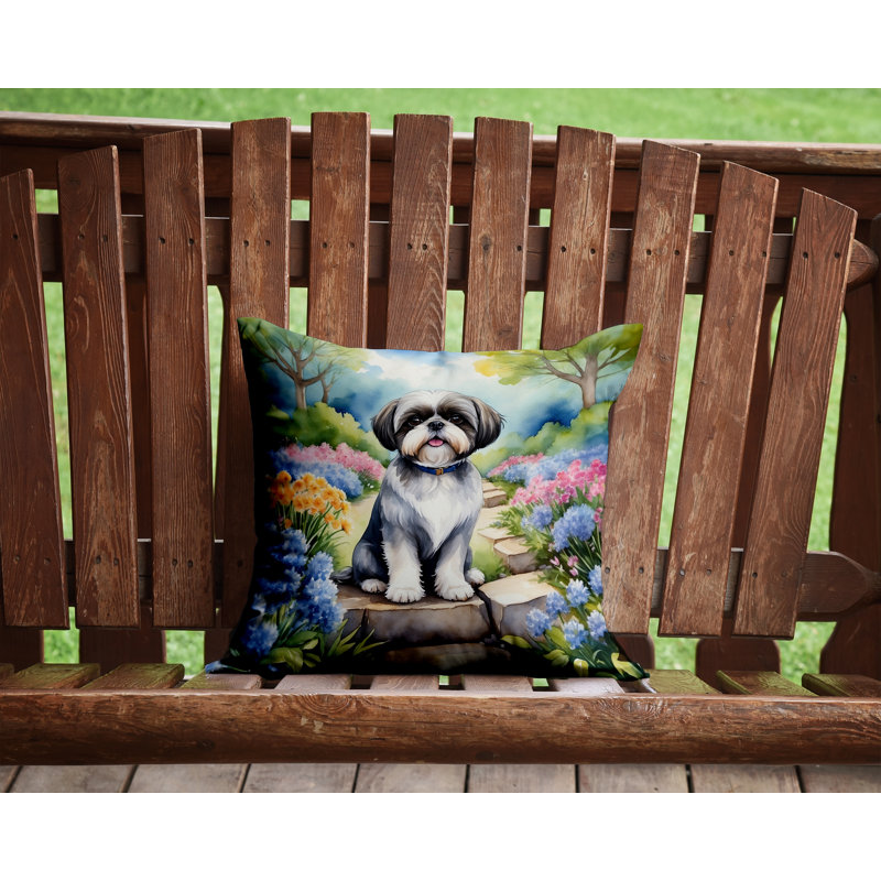 Shih Tzu Spring Path Throw Pillow, 14"H x 14"W