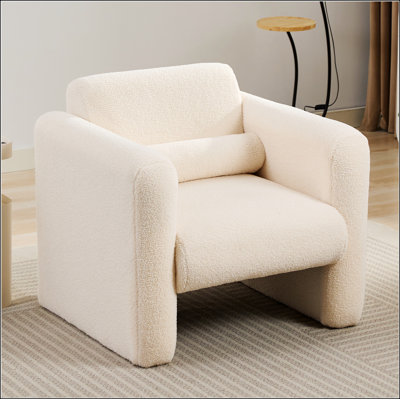 Modern Accent Chair Lambskin Sherpa Fabric Upholstered Comfy Reading Arm Chair
