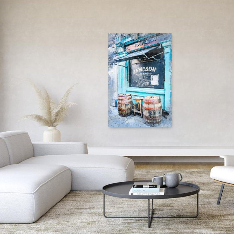 «Rustic Blue Bar», entrée abstraite, architecture contemporaine, art mural de la ville, H 60 po x l 40 po
