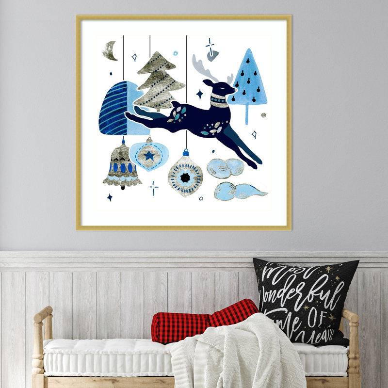 «Goodnight Reindeer I» par Melissa Wang, reproduction d'art encadrée sur bois, H 33 po x l 33 po