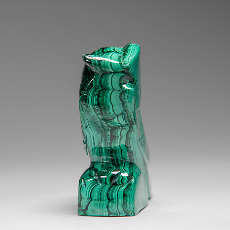 Genuine Polished Malachite Owl Carving (220 Grams)
