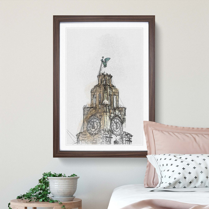The Liver Building Liverpool in Abstract - Framed Print, 87cm H x 62cm W x 2cm D, Walnut Framed