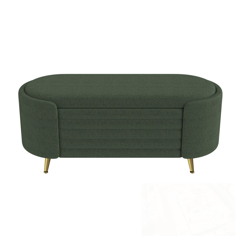Chenille Bench with flip top storage and Metal Legs, Green