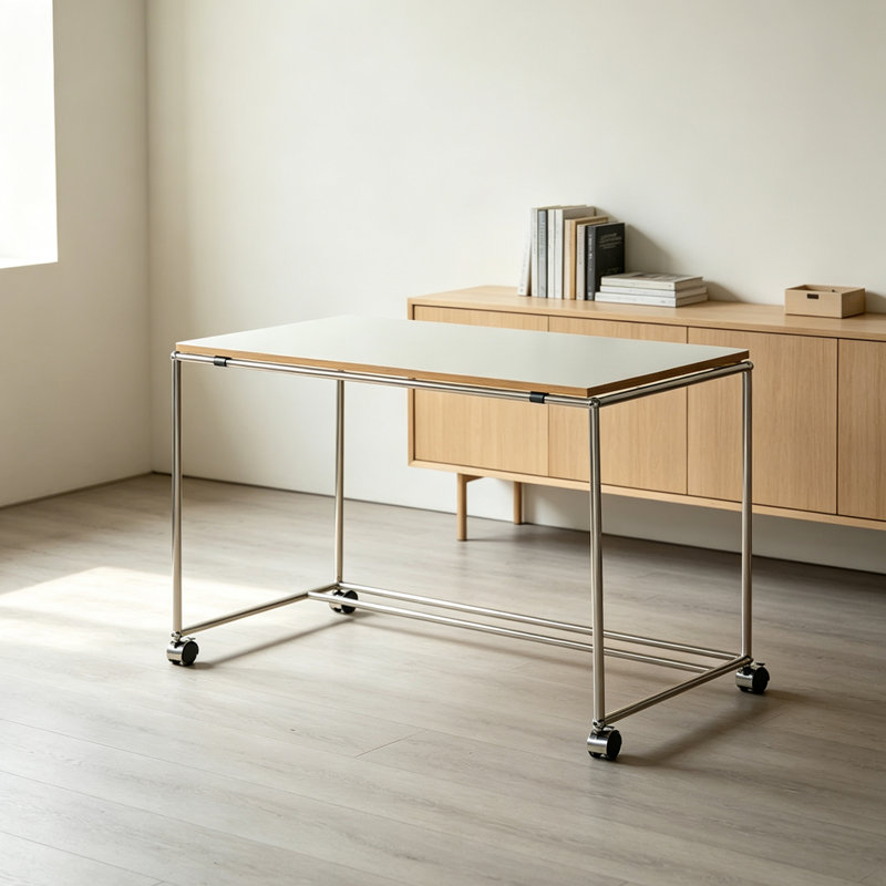 Modern Minimalist Mobile Rectangular Desk, 29.52" H x 48.81" W x 23.62" D