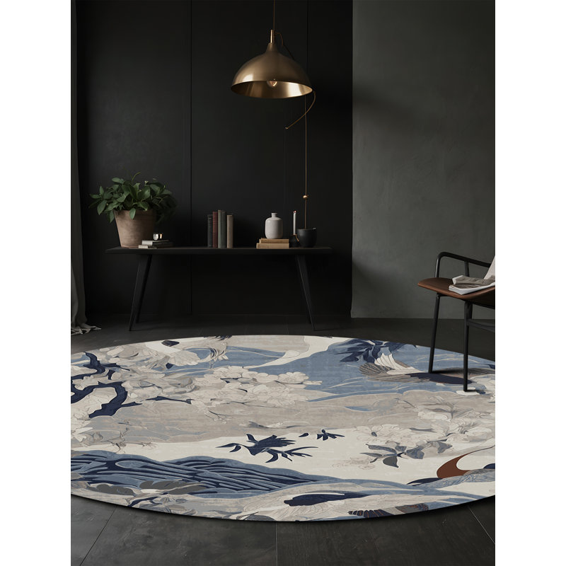 Machine Washable Gray Area Rug, Round 4'
