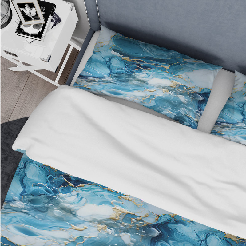 Ensemble de housse de couette bleu et blanc Oceanic Allure Marble, Housse de couette pour très grand lit et 2 très