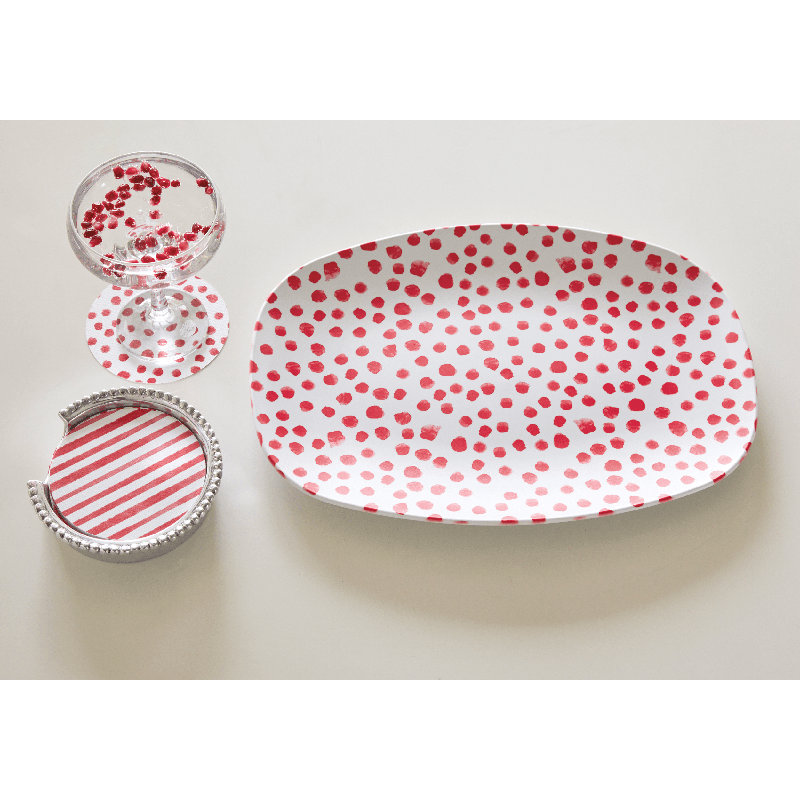 Red Polka Dot Round Paper Coaster Set with Holder