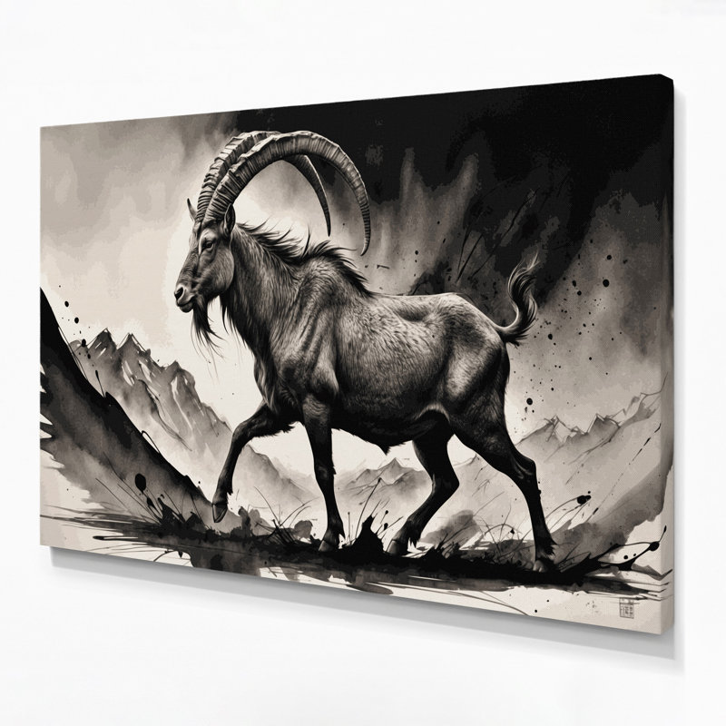 Faune, art mural sur toile beige Markhor, H 16 po x l 20 po