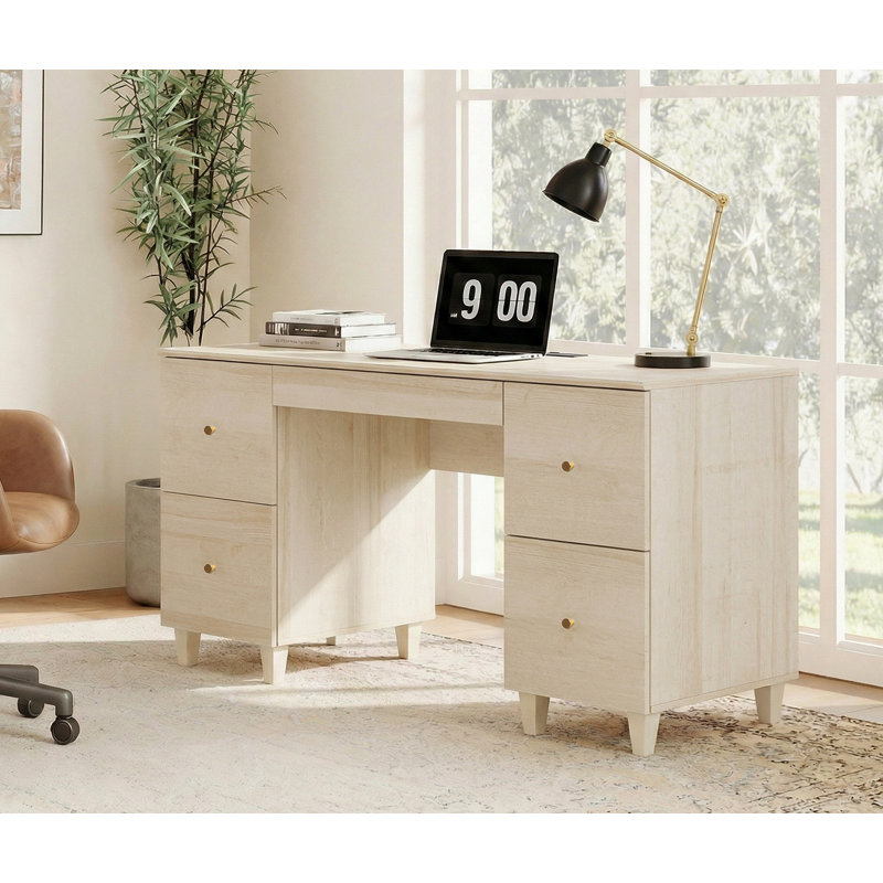 Bureau de direction 58 po avec 4 tiroirs, table d'ordinateur de bureau à la maison moderne avec station de charge, plateau à clavier