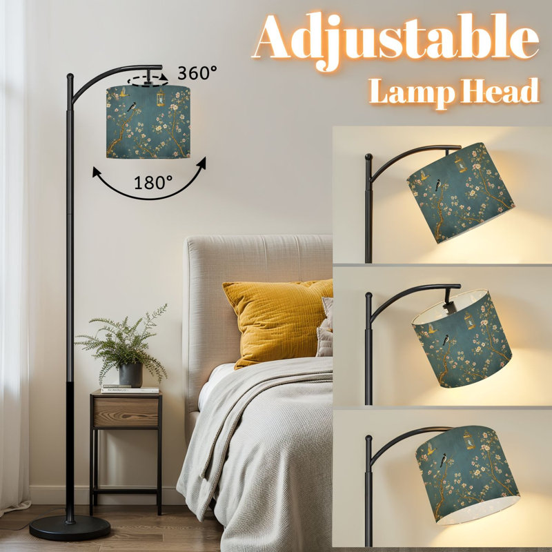 Lampe sur pied Arc Elegant Floral Branches Birds Blue