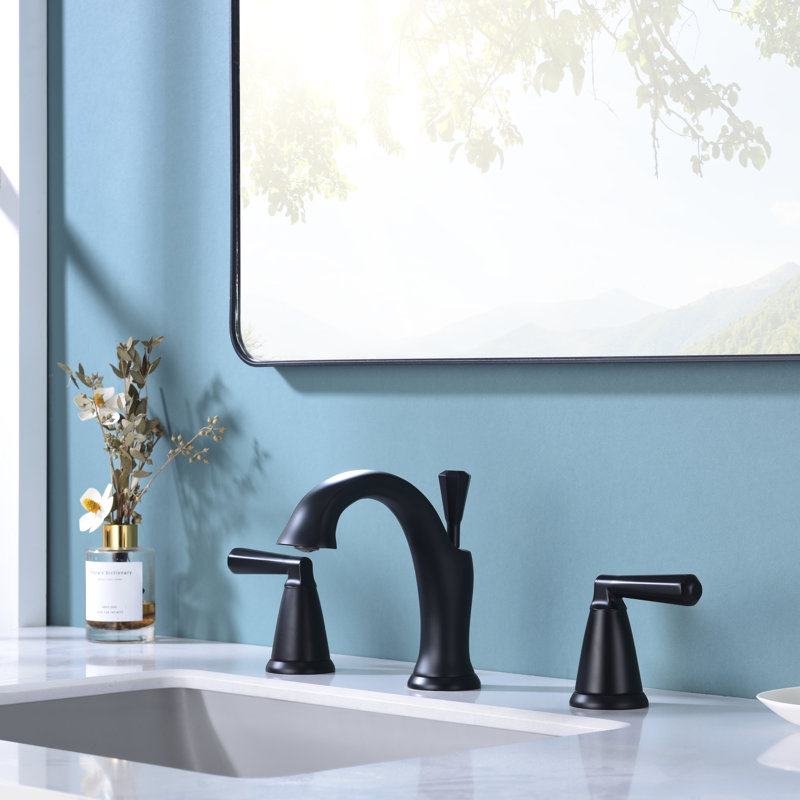 Z Collection Two-Handle 6" to 10" Widespread Lavatory Bathroom Faucet with Drain Assembly - Matte Black, Matte Black