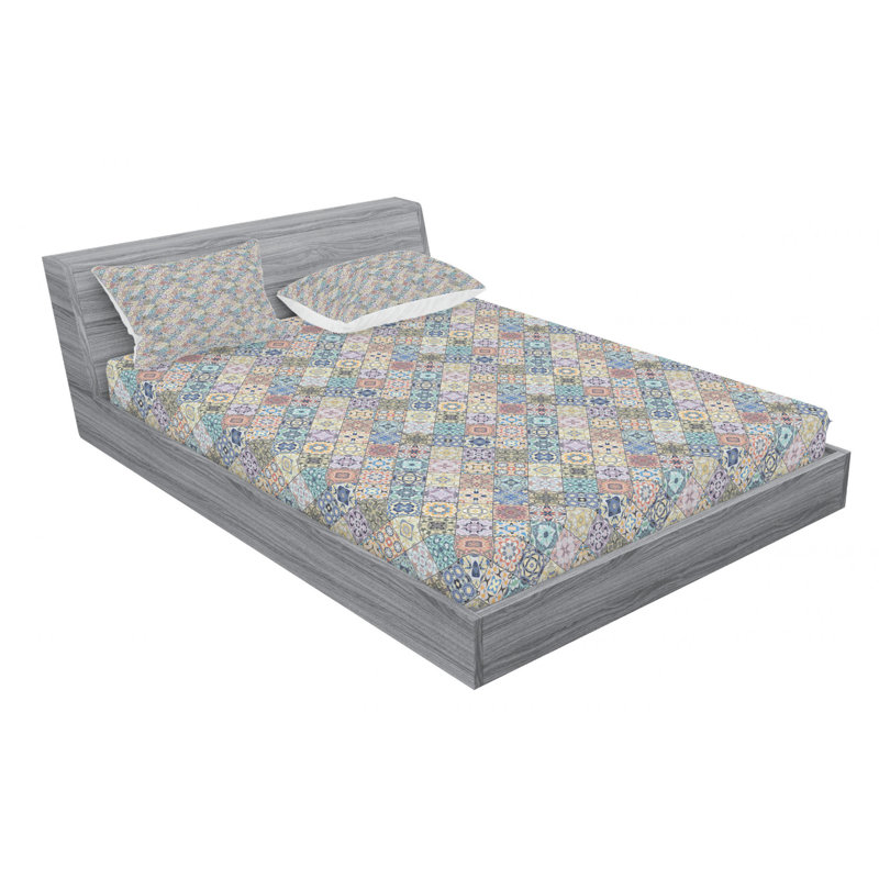 Microfiber Patchwork Sheet Set, Queen Sheet Set + Fitted Sheet + 2 Pillowcases
