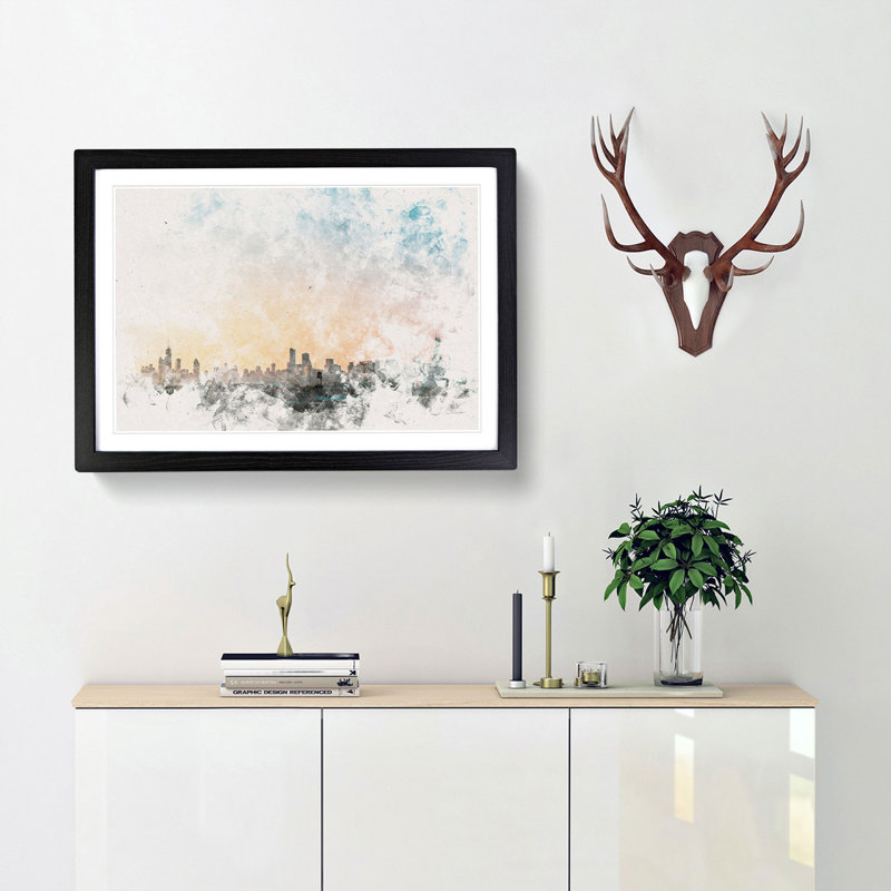 The Chicago Illinois Skyline - Picture Frame Painting Print, 62cm H x 87cm W x 2cm D, Walnut Framed