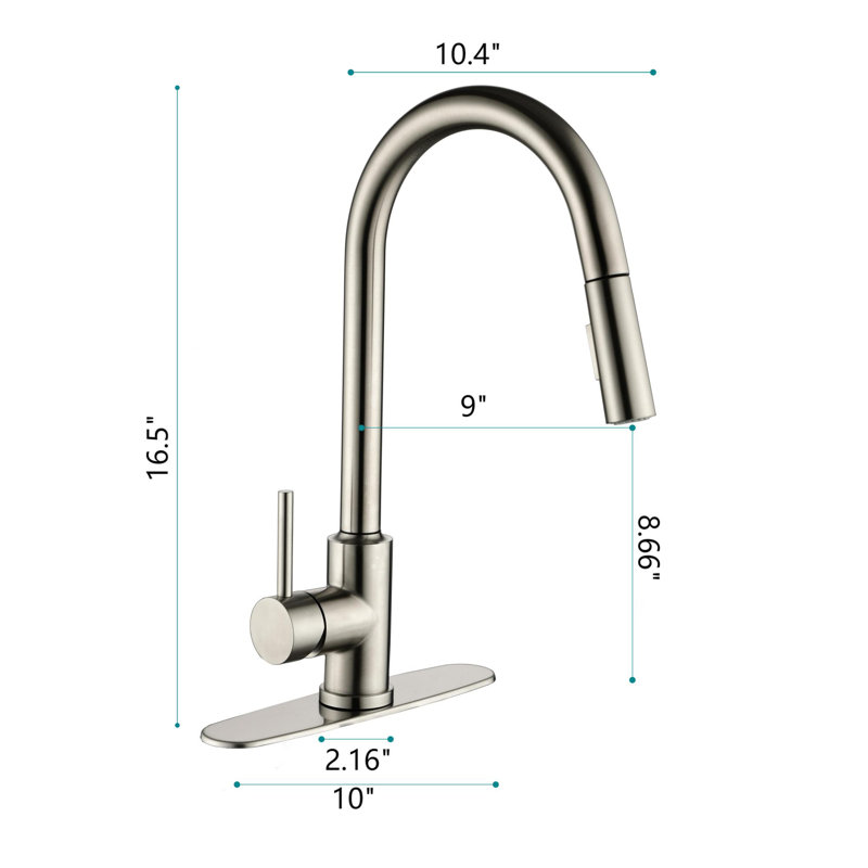 Robinet de cuisine rétractable à poignée simple avec accessoires, Nickel brossé