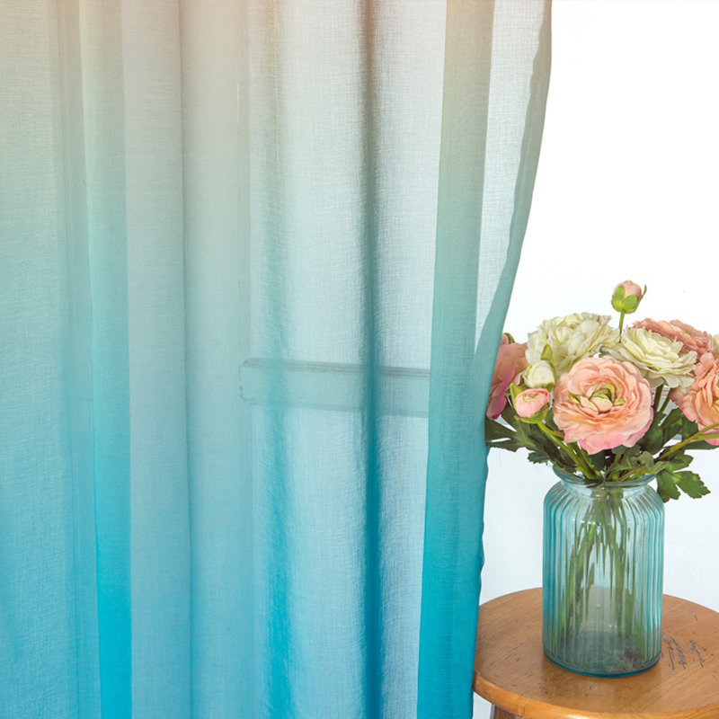 2 panneaux de rideaux en voile diaphane de couleur pastorale rustique avec rideaux en tulle et rideaux de gaze translucide dégradé bleu orange 132 * 160 cm / 51,96 * 62,99 po