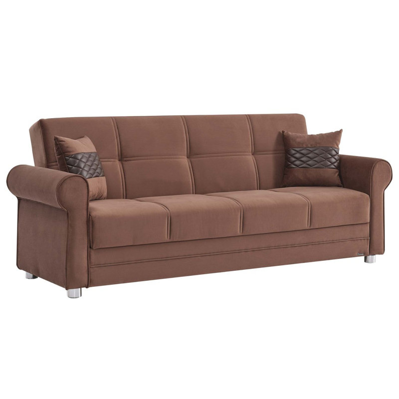 Canapé-lit en tissu avec rangement 3-en-1 Sara, Microfibres brunes, H 36,61 po x l 87,79 po x P 33,46 po