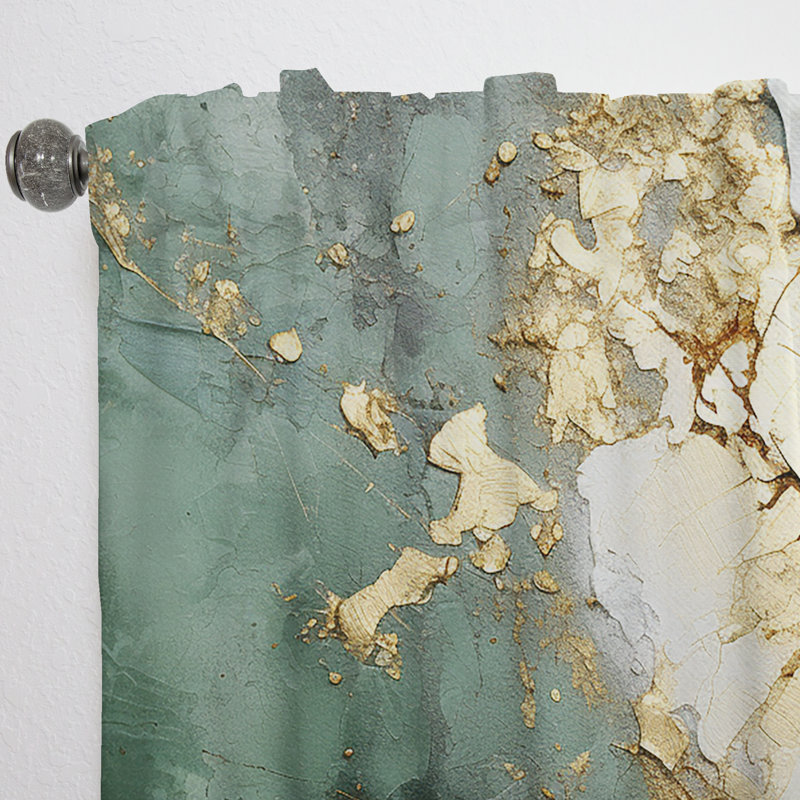 Gold And Green Paint Fusion - Abstract Painting Curtain - Velvet Room Darkening - 1 panel, 52" W x 120" L